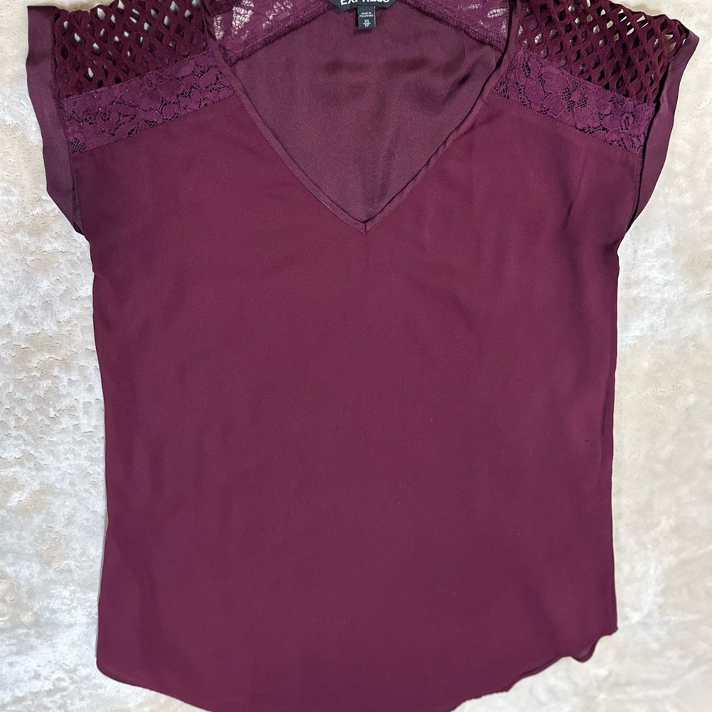 Elegant Maroon Lace Accent Women's Top